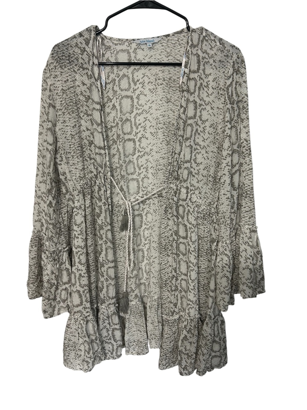 Blue Island Size XL Snake Print Lightweight Kimono Cardigan